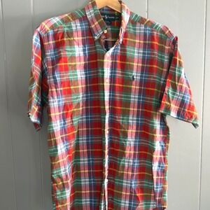 Ralph Lauren Blake plaid short sleeve‎ cotton shirt red green blue M preppy